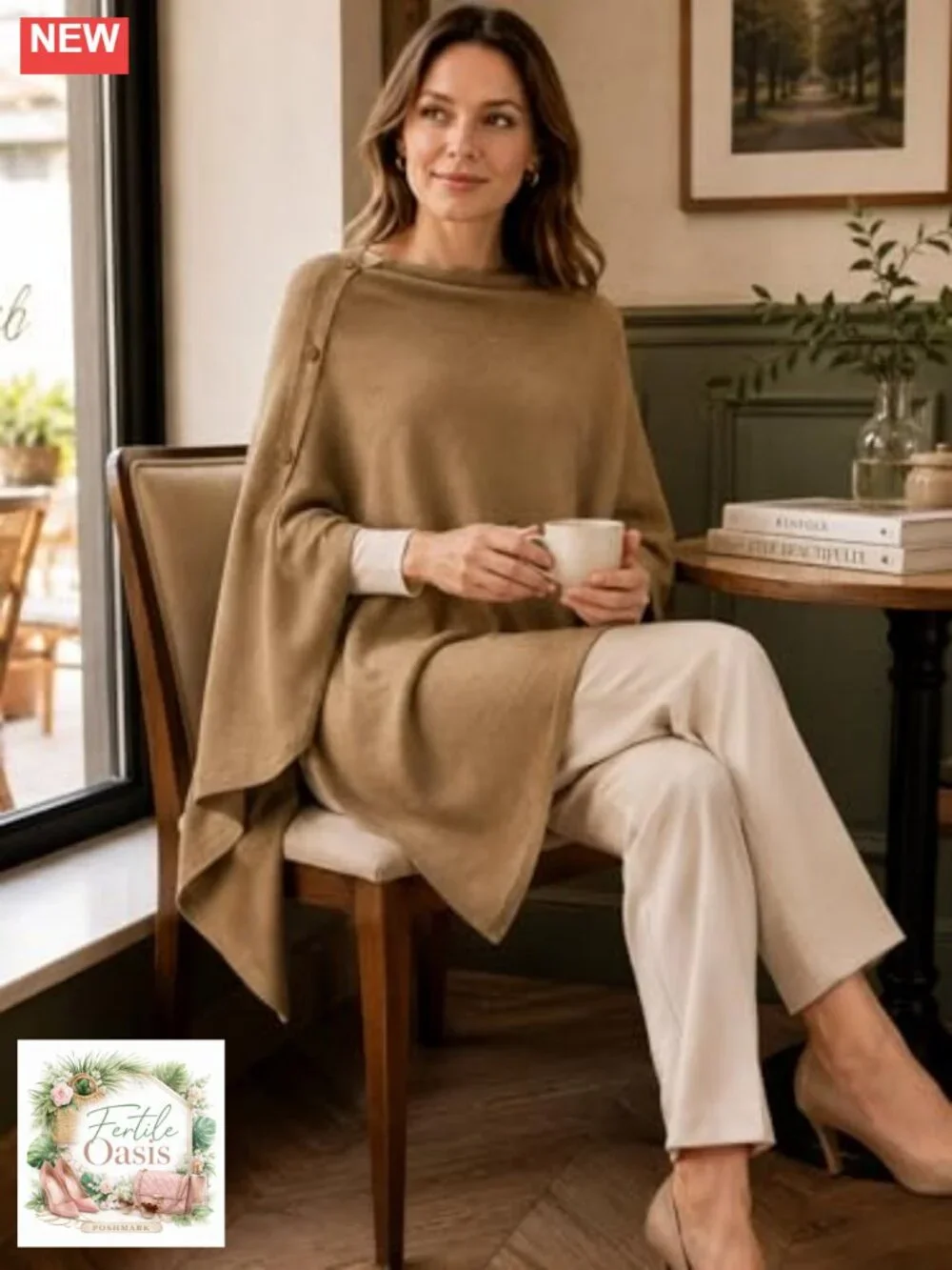 Soft Viscose Knit Poncho Shawl Wrap with Buttons | Cozy Cape for Women